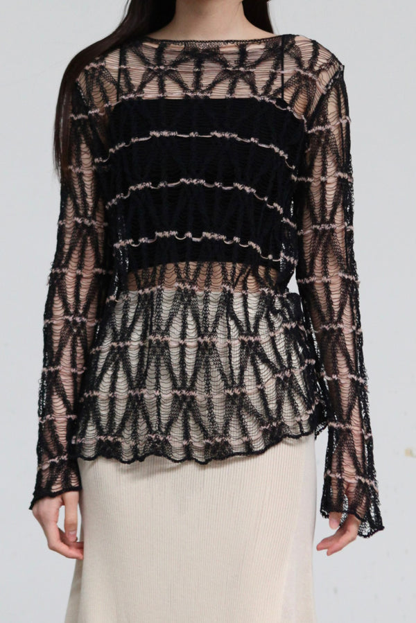 SWAYING 25 Spring/Summer Diamond Check Cardigan SW-SW25SS1T23C3-HEI Black SW25SS1T23C1